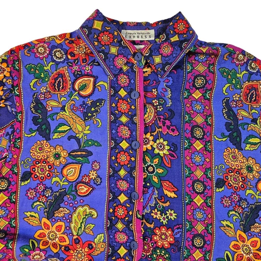 Vintage Express Compagnie Internationale Floral Print Button Up Shirt Sz Medium - Picture 8 of 16